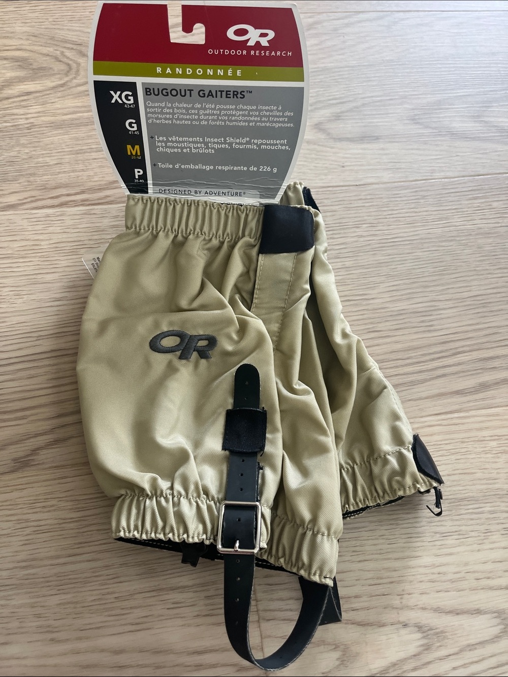 Outdoor Research Khaki Bugout Gaiters with Black Straps